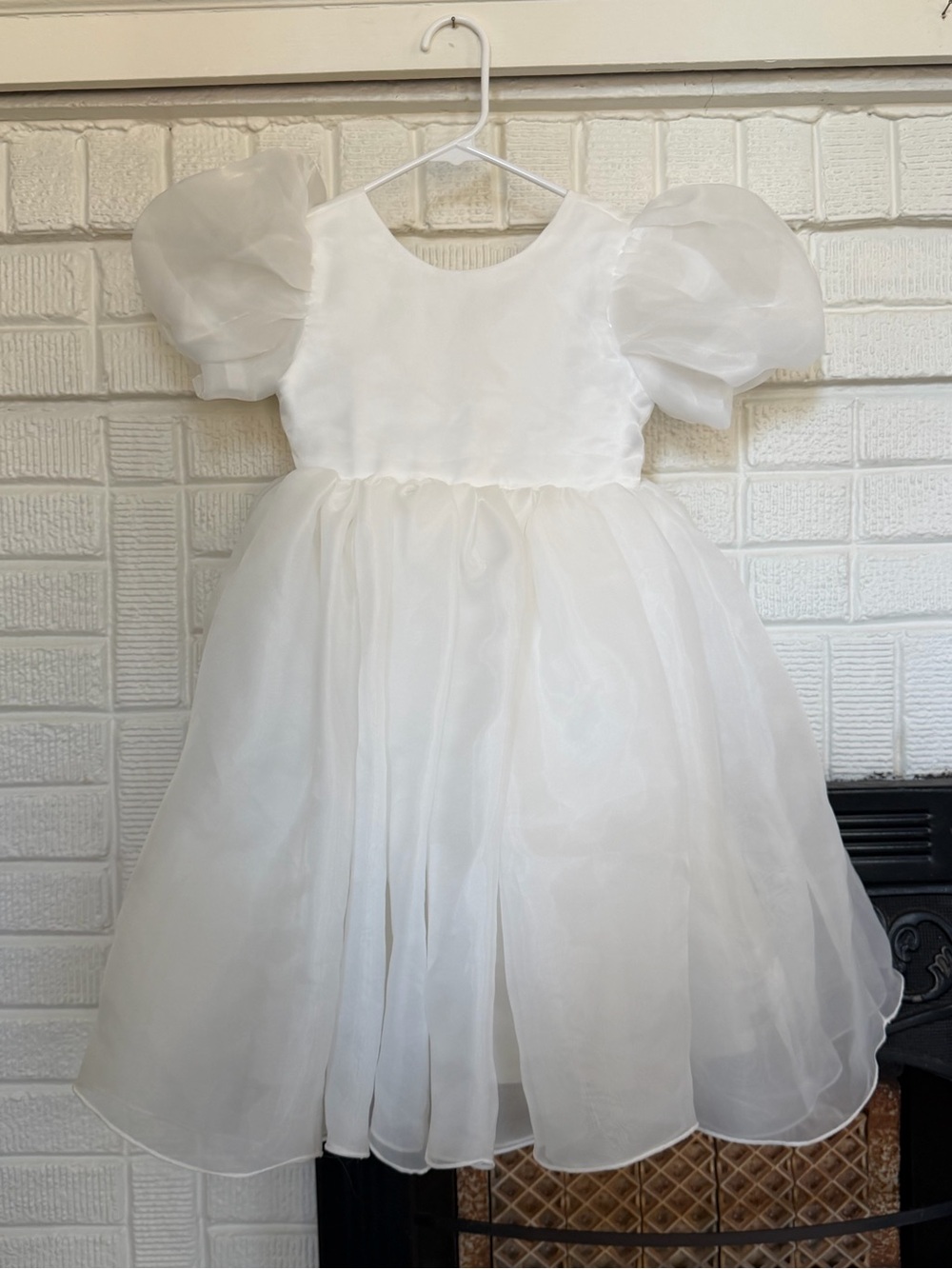 White Puff-Sleeve Organza Girls' Formal Dress